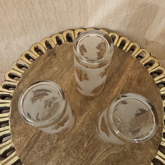 Libbey Golden Foliage Frosted Barware Flat Tumbler Drinking Glasses set of 3 - Picture 9 of 16